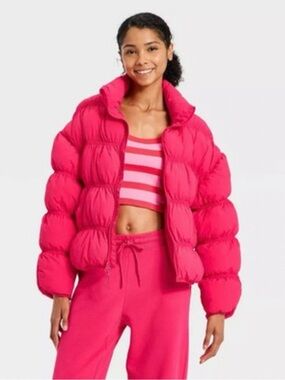 JOYLAB :Women's Hot Pink Puffer Jacket - Lightweight Quilted Coat With Tags